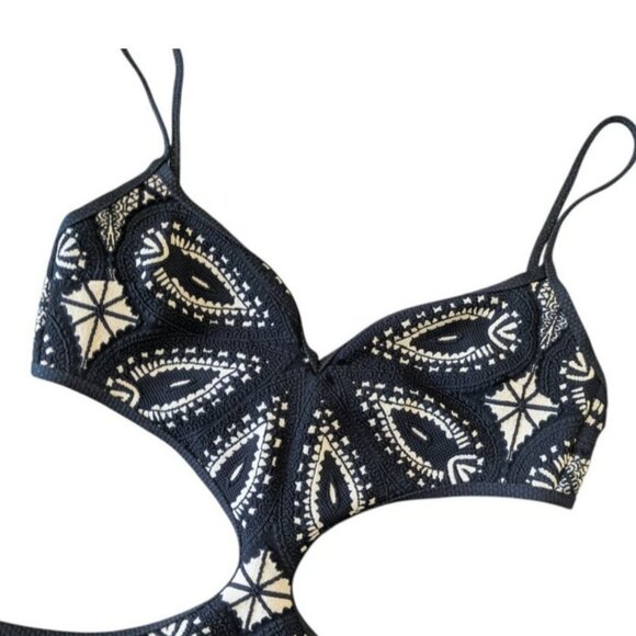 Devon Windsor Julian Black Jacquard One Piece Swimsuit New Size Medium Cut Out - Picture 6 of 12